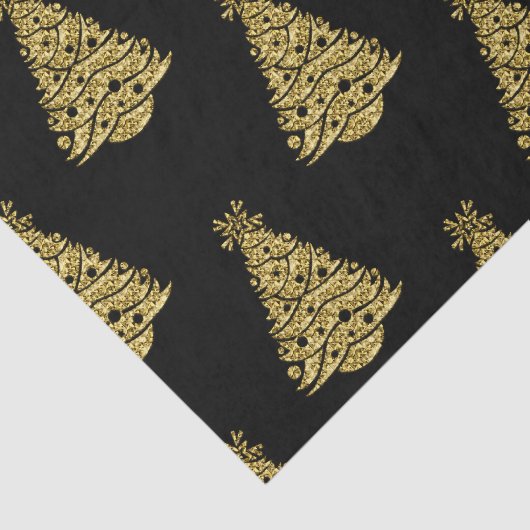 Golden Christmas Trees on Black Christmas Seidenpapier (Ausschnitt)