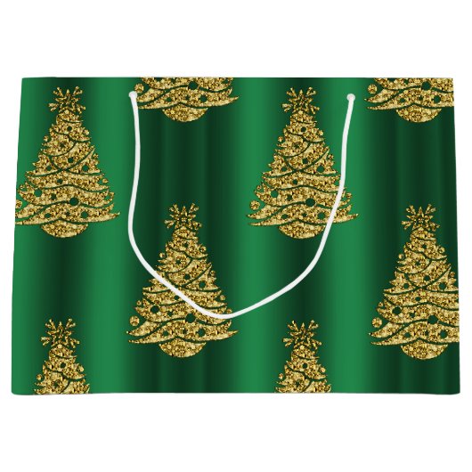 Golden Christmas Trees on Green Große Geschenktüte (Vorderseite)