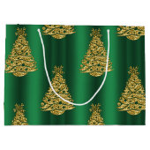 Golden Christmas Trees on Green Große Geschenktüte (Rückseite)