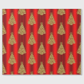 Golden Christmas Trees on Red Geschenkpapier (Flach)