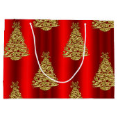 Golden Christmas Trees on Red Große Geschenktüte (Rückseite)
