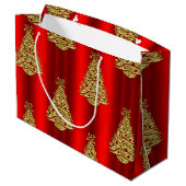 Golden Christmas Trees on Red Große Geschenktüte (Rückseite Schrägansicht)