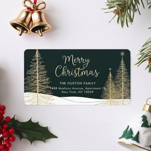 Golden Christmas Trees Return Address Label Adressaufkleber