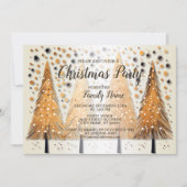 Golden Christmas Trees Shiny Snowflakes Holidays Einladung (Vorderseite)