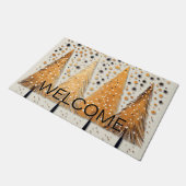 Golden Christmas Trees Shiny Snowflakes Holidays Fußmatte (Schrägansicht)