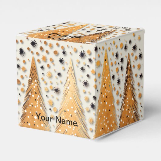 Golden Christmas Trees Shiny Snowflakes Holidays Geschenkschachtel (Vorderseite)