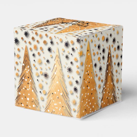 Golden Christmas Trees Shiny Snowflakes Holidays Geschenkschachtel (Rückseite)