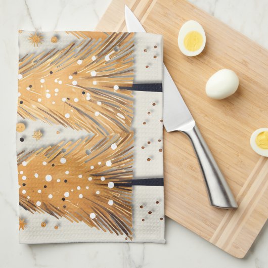 Golden Christmas Trees Shiny Snowflakes Holidays Geschirrtuch (Viertel Falte)