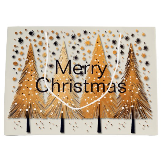 Golden Christmas Trees Shiny Snowflakes Holidays Große Geschenktüte (Vorderseite)