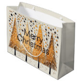 Golden Christmas Trees Shiny Snowflakes Holidays Große Geschenktüte (Rückseite Schrägansicht)