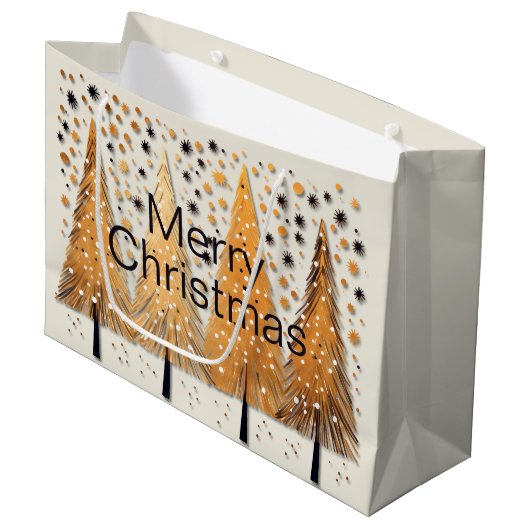 Golden Christmas Trees Shiny Snowflakes Holidays Große Geschenktüte (Vorderseite Schrägansicht)