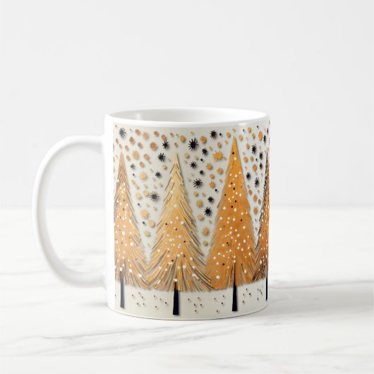 Golden Christmas Trees Shiny Snowflakes Holidays Kaffeetasse (Links)