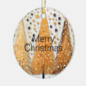 Golden Christmas Trees Shiny Snowflakes Holidays Keramik Ornament (Links)