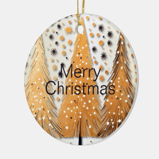 Golden Christmas Trees Shiny Snowflakes Holidays Keramik Ornament (Links)