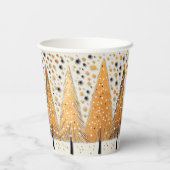 Golden Christmas Trees Shiny Snowflakes Holidays Pappbecher (Rückseite)