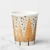 Golden Christmas Trees Shiny Snowflakes Holidays Pappbecher (Vorderseite)