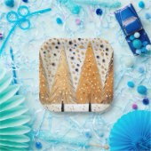 Golden Christmas Trees Shiny Snowflakes Holidays Pappteller (Party)