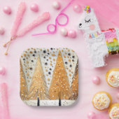 Golden Christmas Trees Shiny Snowflakes Holidays Pappteller (Party)