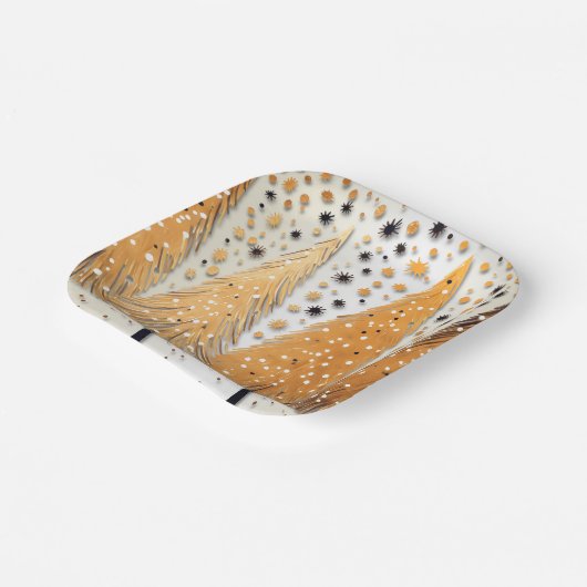 Golden Christmas Trees Shiny Snowflakes Holidays Pappteller (Gewinkelt)