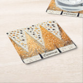 Golden Christmas Trees Shiny Snowflakes Holidays Rechteckiger Pappuntersetzer (angewinkelt)