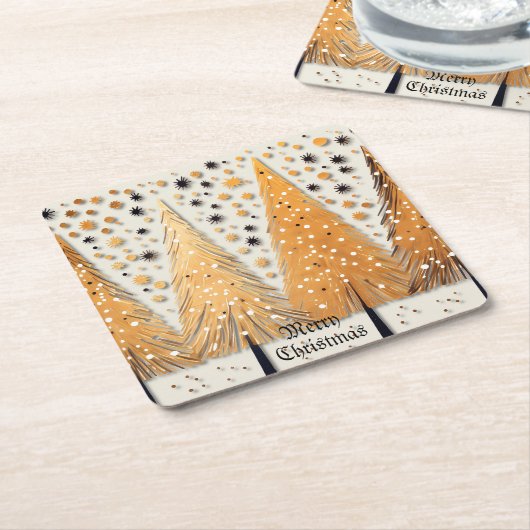 Golden Christmas Trees Shiny Snowflakes Holidays Rechteckiger Pappuntersetzer (angewinkelt)