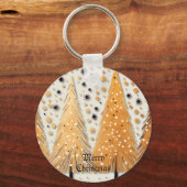 Golden Christmas Trees Shiny Snowflakes Holidays Schlüsselanhänger (Vorderseite)