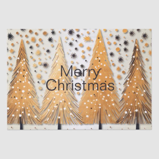 Golden Christmas Trees Shiny Snowflakes Holidays Seidenpapier (Vorderseite)