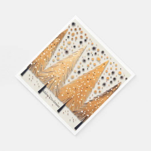 Golden Christmas Trees Shiny Snowflakes Holidays Serviette (Ecke)