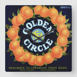 Golden Circle Brand Oranges Crate Label Quadratische Wanduhr