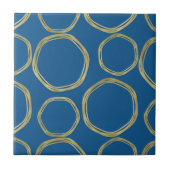 Golden Circles & Rustikales Aqua Blue Chic Moderne Fliese (Vorderseite)