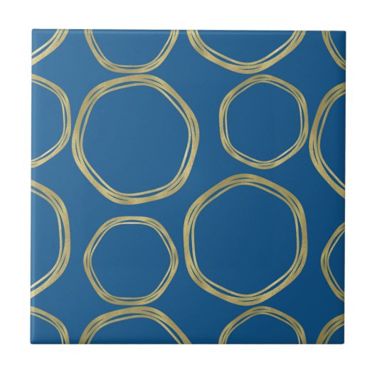 Golden Circles & Rustikales Aqua Blue Chic Moderne Fliese (Vorderseite)