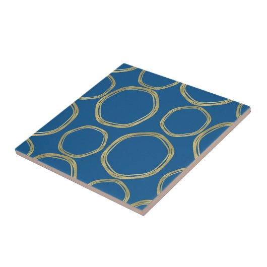 Golden Circles & Rustikales Aqua Blue Chic Moderne Fliese (Seite)