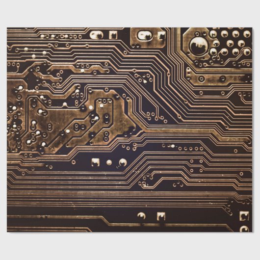 Golden circuit board. Electronic computer hardware Geschenkpapier (Flach)