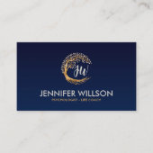 Golden Circular tree with pearl Blätter Monogram Visitenkarte (Vorderseite)