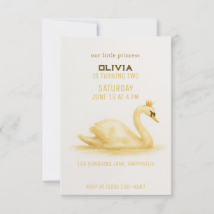 Golden Classic Sweet Swan Princess zum Geburtstag  Einladung