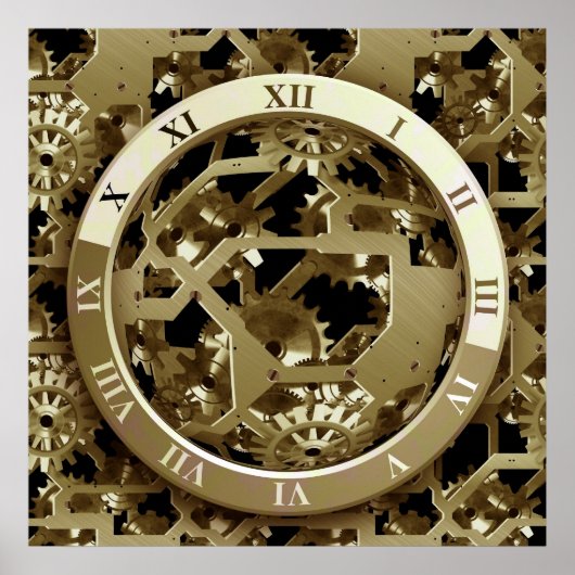 Golden Clocks and Gears Steampunk Mechanische Gesc Poster (Vorne)