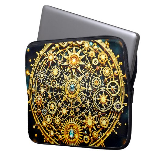 Golden Clockwork Celestial Art Laptopschutzhülle (Vorderseite Links)