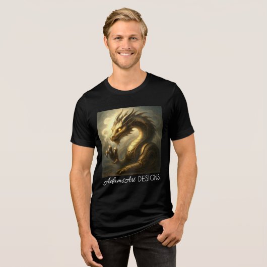 Golden Clockwork Dragon Fantasy Art Tri-Blend Shirt (Vorderseite voll)