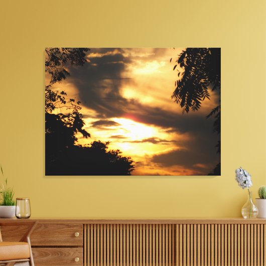 Golden Clouded Sunrise Wrapped Canvas Print Leinwanddruck (Insitu (Wohnzimmer))