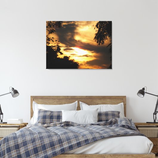 Golden Clouded Sunrise Wrapped Canvas Print Leinwanddruck (Insitu (Schlafzimmer))