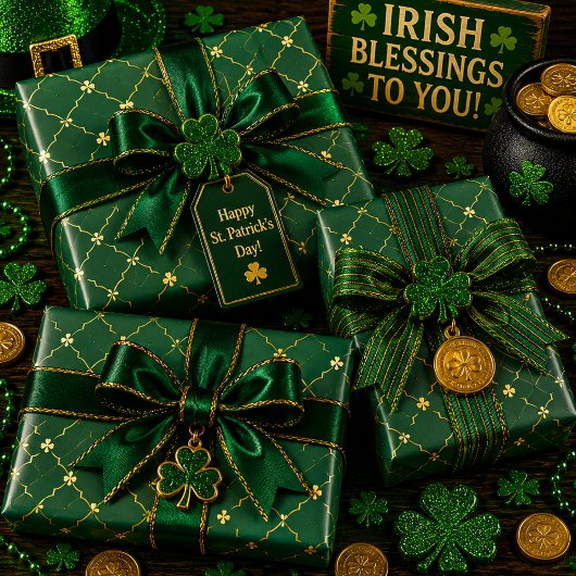 Golden Clovers Emerald Sky Geschenkpapier Set