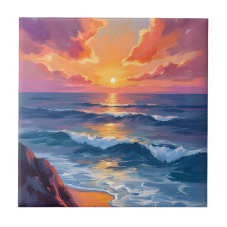 Golden Coast | Ocean Sunset Watercolor Painting Fliese
