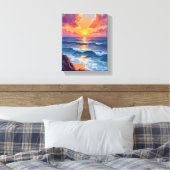 Golden Coast | Ocean Sunset Watercolor Painting Leinwanddruck (Insitu (Schlafzimmer))