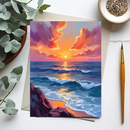 Golden Coast | Ocean Sunset Watercolor Painting Postkarte