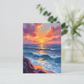Golden Coast | Ocean Sunset Watercolor Painting Postkarte (Stehend Vorderseite)