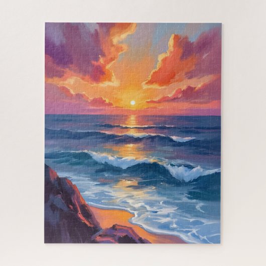 Golden Coast | Ocean Sunset Watercolor Painting Puzzle (Vertikal)