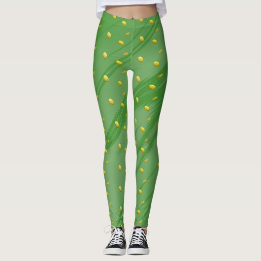 Golden Coins Green Pattern St. Patrick`s Day Leggings (Vorderseite)