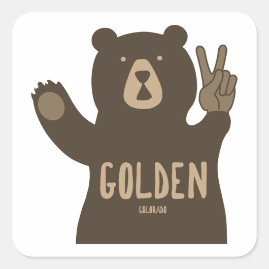 Golden Colorado Peace Bear Quadratischer Aufkleber (Vorderseite)