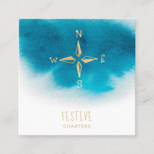 *~* Golden Compass Beach Sea AP 13 Aquamarin Blue Quadratische Visitenkarte