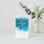 *~* Golden Compass Sea Beach White Aquamarin Blue Visitenkarte (Stehend Vorderseite)
